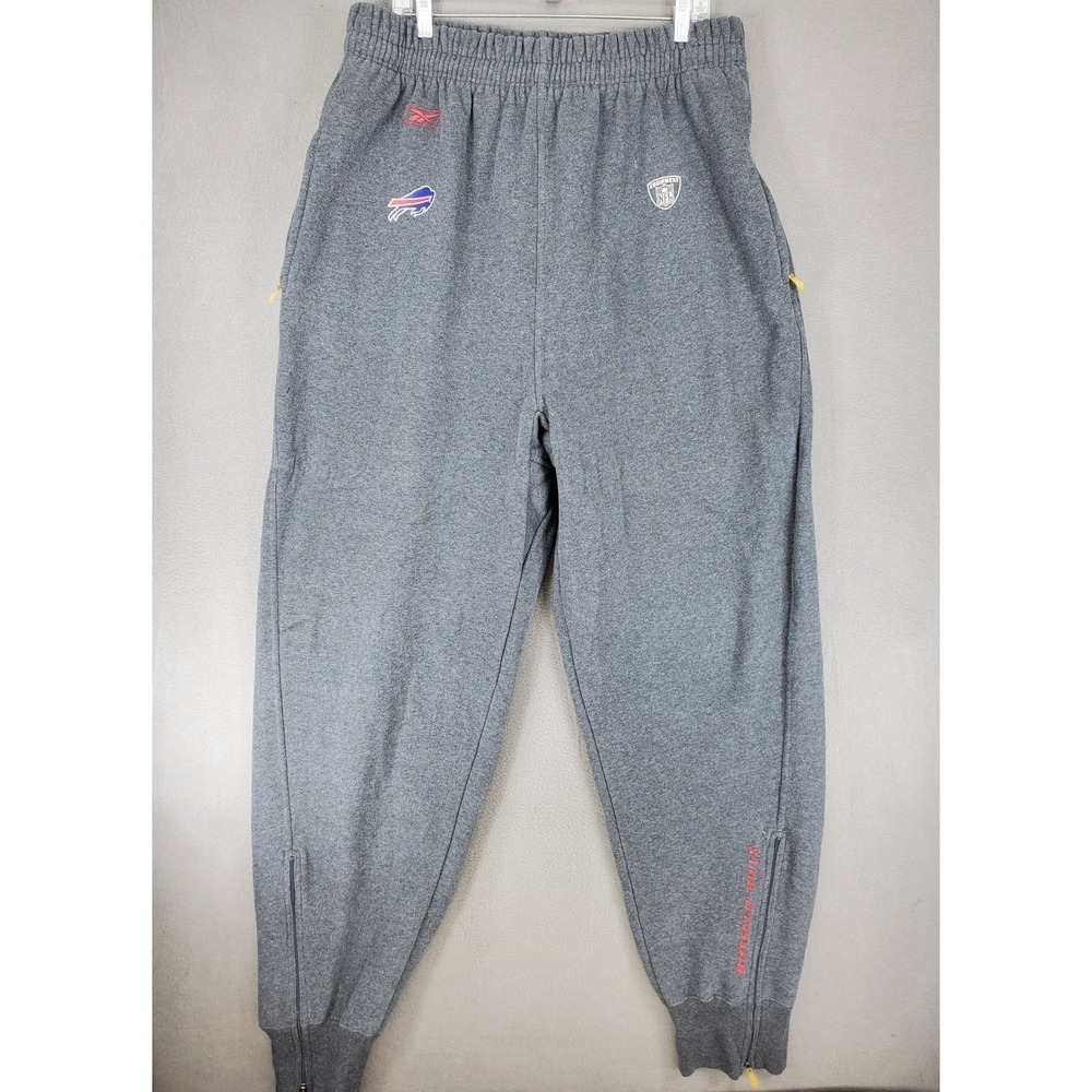 Reebok Sweatpants Mens 2XL Gray Buffalo Bills NFL Logo Ankle Zip Joggers Y2K